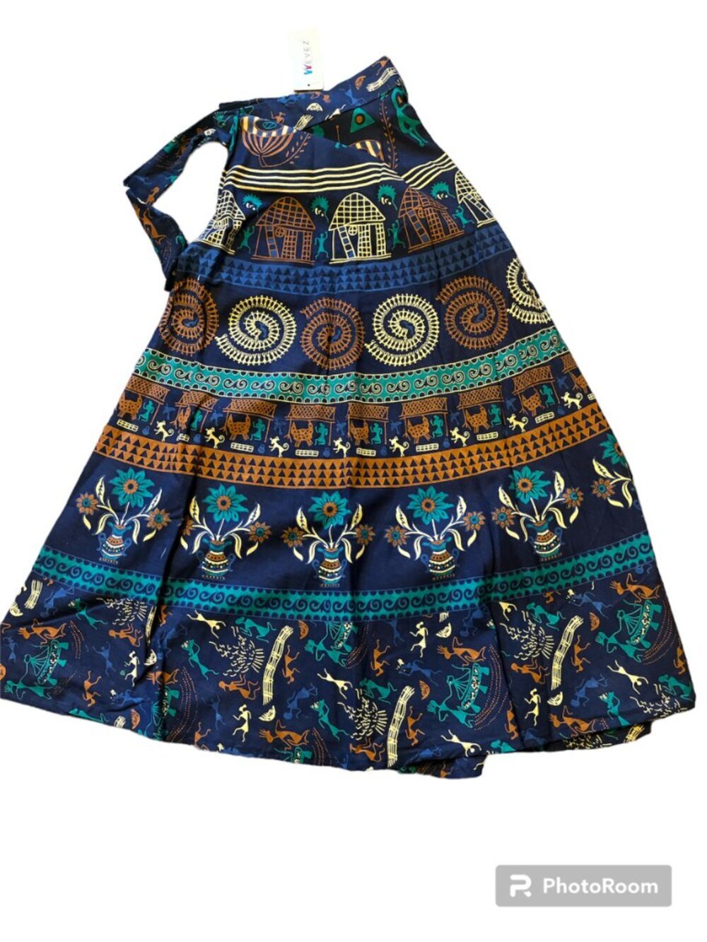 Orange, Green, Navy Mixed Print Maxi Skirt Ethnic Pattern Made in India NWT